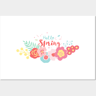 Hello spring quote with fowers Posters and Art